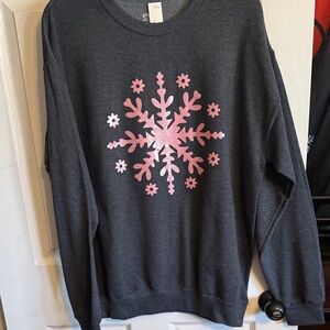 Gray Sweatshirt with Pink Snowflake Design